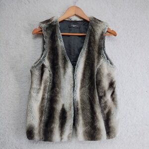 DenverHayes Vest Womens M Faux Fur Lined Hook Closure Gray Brown Soft Cozy